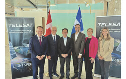 From left to right: Steven MacKinnon, Stéphane Lauzon, Dan Goldberg, Michel Forest, Sophie Chatel, and Maude Marquis-Bissonette at the announcement of Telesat’s new Gatineau campus. Photo: Jason Hanna