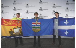 From left to right: Rylie Green (bronze), Tyler Gunther (gold), and Mathis Rozon (silver). Medalists in Industrial Mechanics (May 31, 2025). Photo: Courtesy of Skills Canada