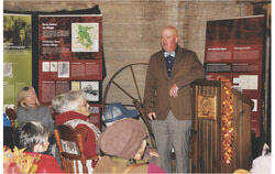 Retired history teacher Gord Graham speaks to a full audience at the Egan Mill in Quyon during the RAWQ’S presentation Unanswered Questions of the Pontiac’s First Settlers, held October 18.