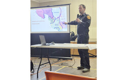 MRC Pontiac Public Security Manager Julien Gagnon gives a presentation on the future of fire services in the Pontiac at a public information session held October 9 in Chapeau.