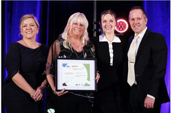 Complexe Funéraire Girardot in Gatineau has been awarded the prestigious BNQ certification, recognizing its commitment to delivering exceptional and transparent funeral services, setting a new standard in Québec's funeral industry. From left to righ: Geneviève Veilleux, President of the CTQ; Julie Girardot and Emmanuelle Neault-Girardot from Complexe Funéraire Girardot; and Mr. Mitchel Fortin, representative of the BNQ. Photo: Courtesy of the CTQ